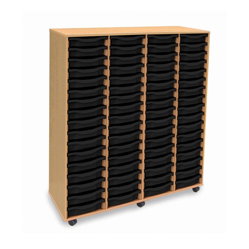 Monarch shallow tray storage unit – 64 trays (4 x 16) beech