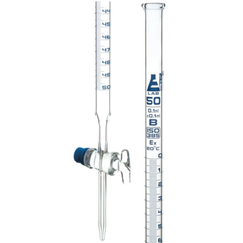 Burettes – Glass Key Capacity 50ml Sub. Div.0.10ml Tolerance  0.10ml, class-B, Blue Graduation (Each)