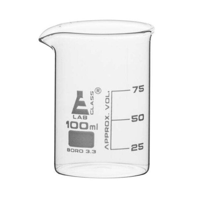 LabGlassBeaker Low form, with spout made of borosilicate glass, graduated, 100ml. (Pack of 12)