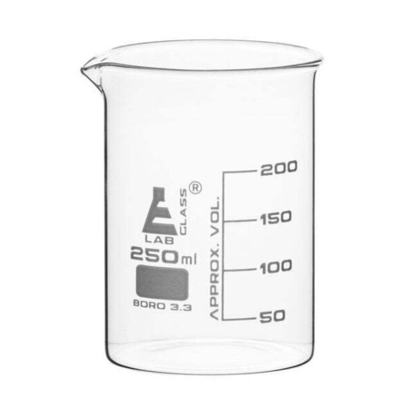 LabGlassBeaker Low form, with spout made of borosilicate glass, graduated, 250ml. (Pack of 12)