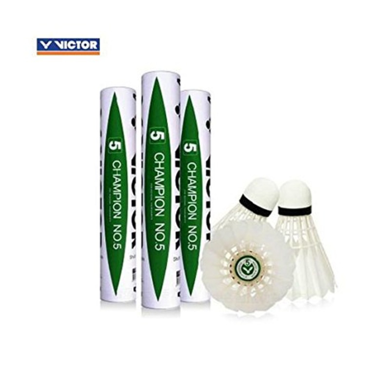 VICTOR Champion No 5 Feather Shuttlecock Made up of Duck Feather & Composite Cork (1 Tube of 12Pcs Shuttlecock)