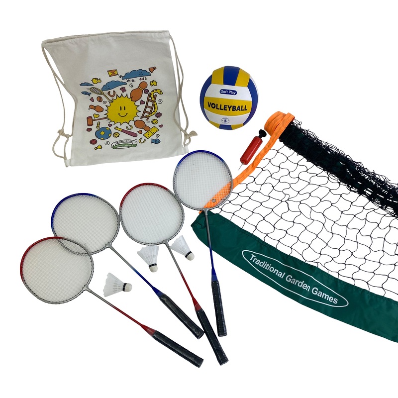 4 Player Badminton & Volleyball set with 6m Net