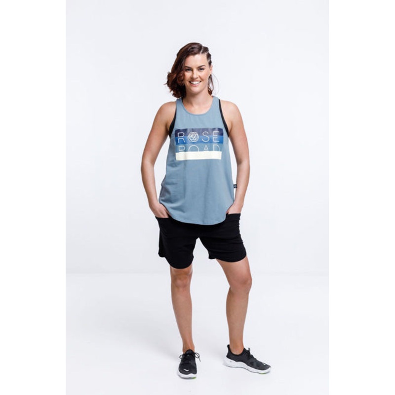 Rose Road Singlet Bluestone Blue Logo