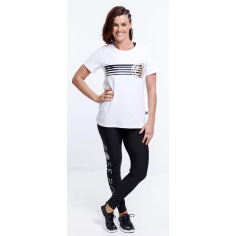 Rose Road Tee Stripe Print & Gold Rose