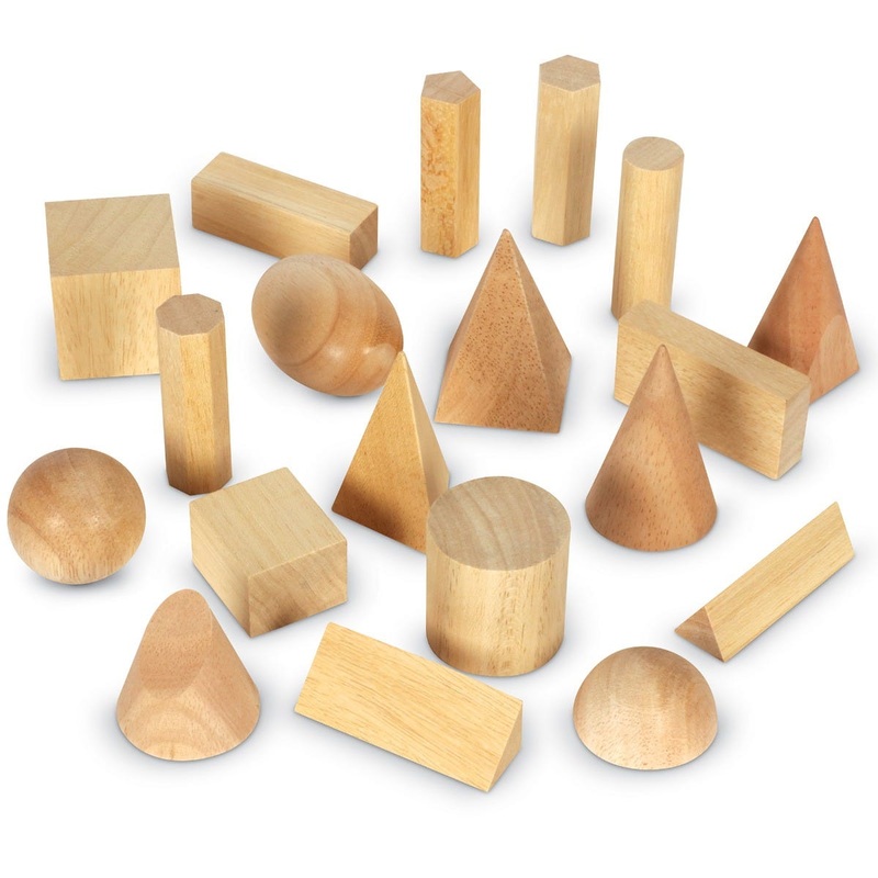 Wooden Geometric Solids, Set of 19