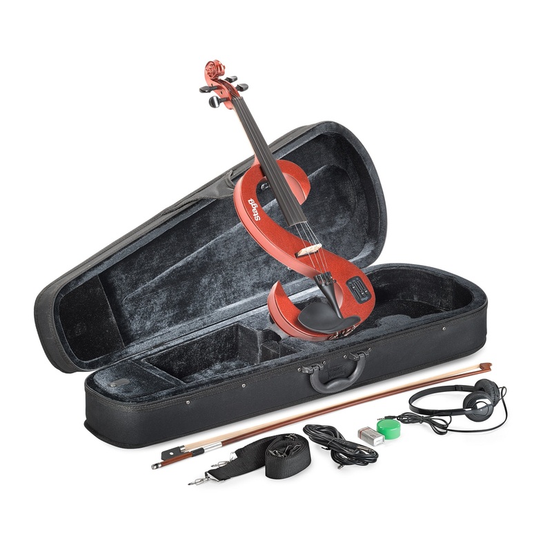 Stagg Silent S Shaped Electric Violin – Metallic Red