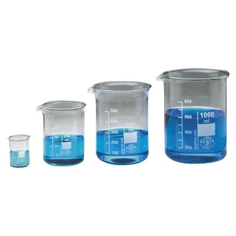 Beaker, Borosilicate Glass 3.3, Low Form, Graduated with Spout, 400ml (Pack 10)