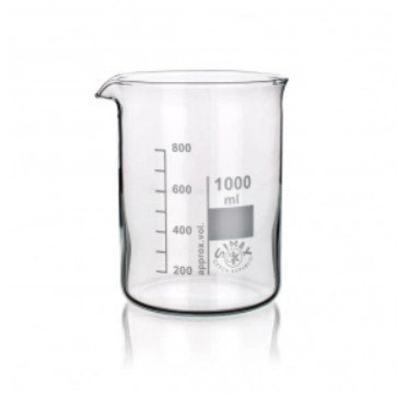 Beaker, Borosilicate Glass 3.3, Low Form, Graduated with Spout, 600ml (Pack 10)