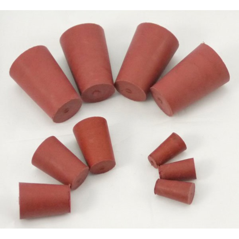 Rubber Stoppers, Red, 2 Hole, No 25, Bottom Dia 25mm, Top Dia 28.5mm (Pack 10)