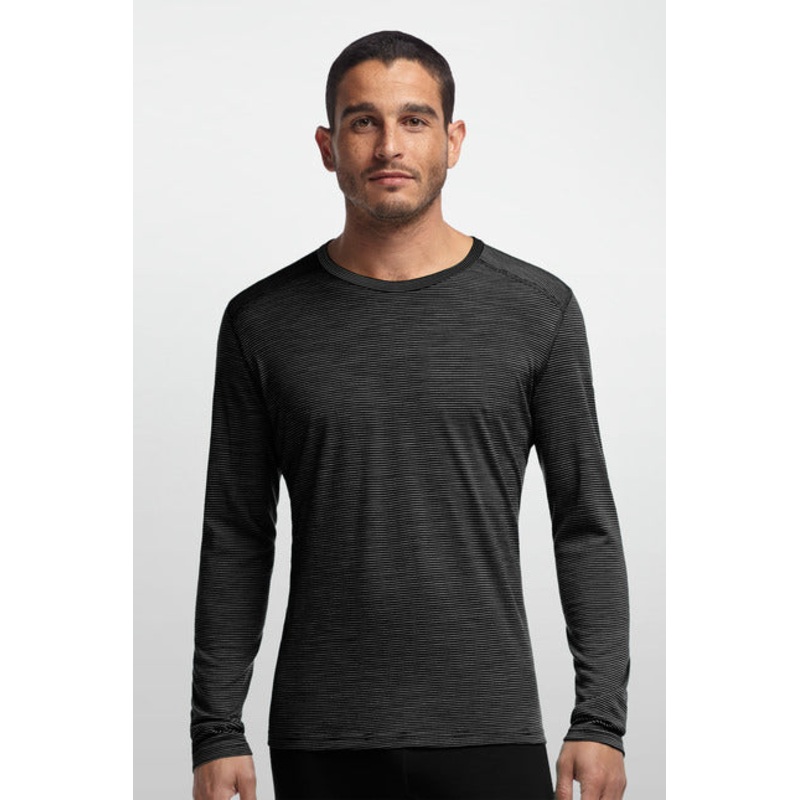 ICEBREAKER MENS OASIS LS STRIPE BLK