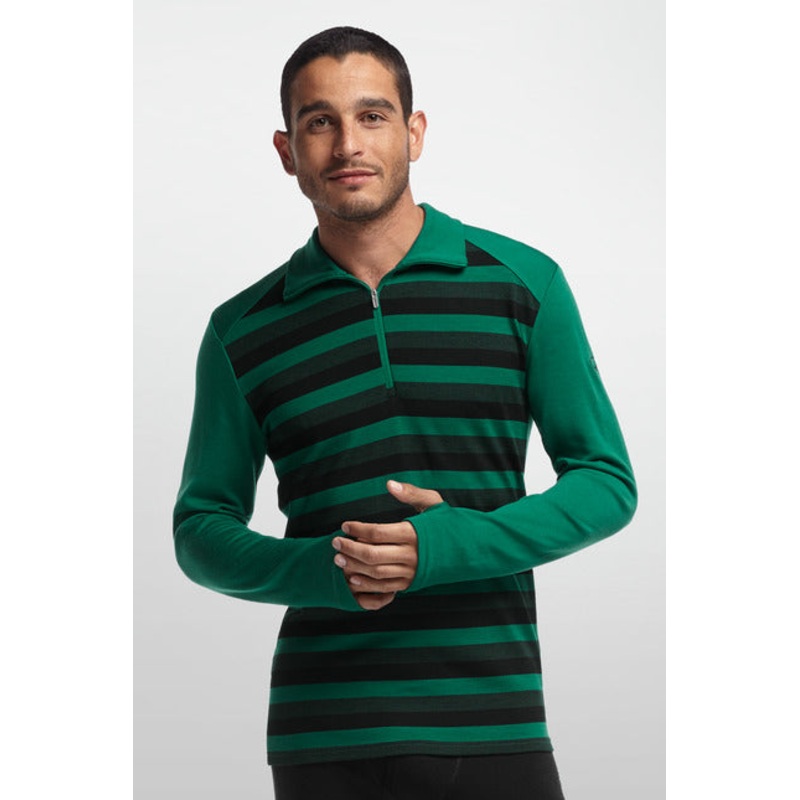ICEBREAKER MENS TECH LS HZ STIPE GRN
