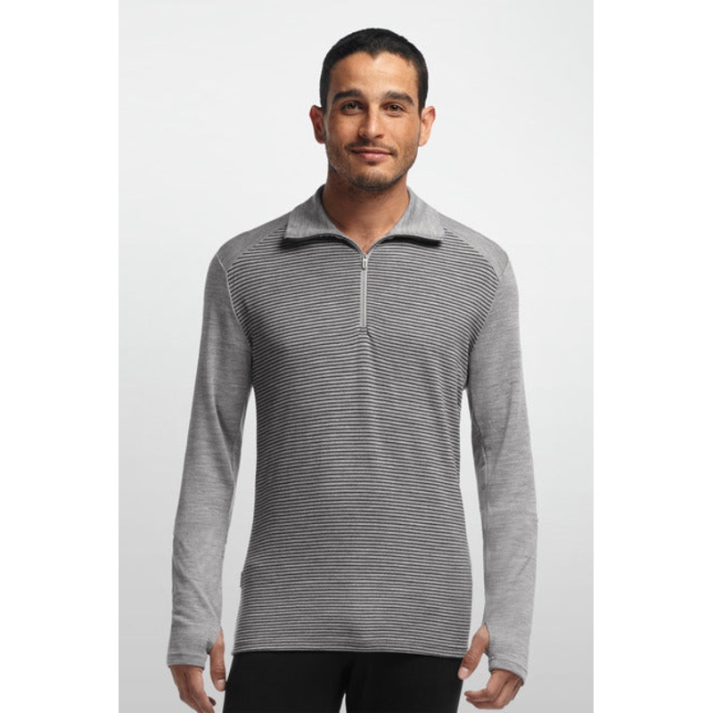 ICEBREAKER MENS TECH LS STRIPE GREY