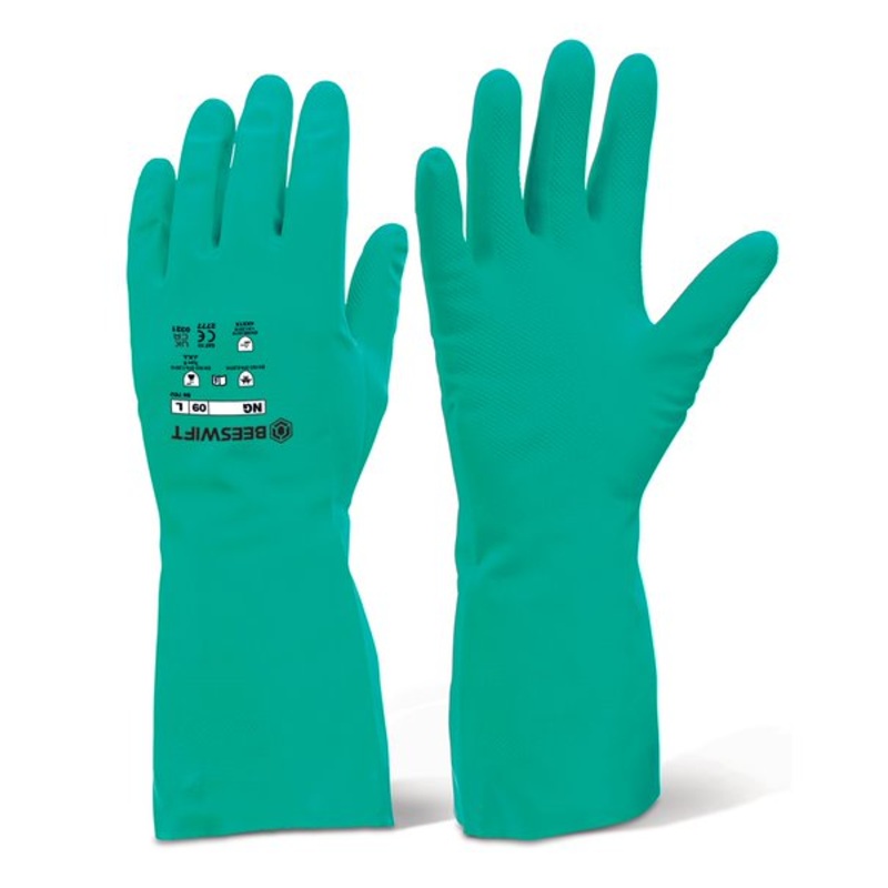 Gauntlets, Nitrile, Green, Flock Lined, Large (Pair)