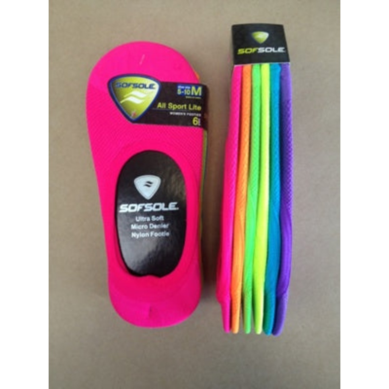 SOF SOLE LITE FOOTIE FLURO SOCKS 6 PK