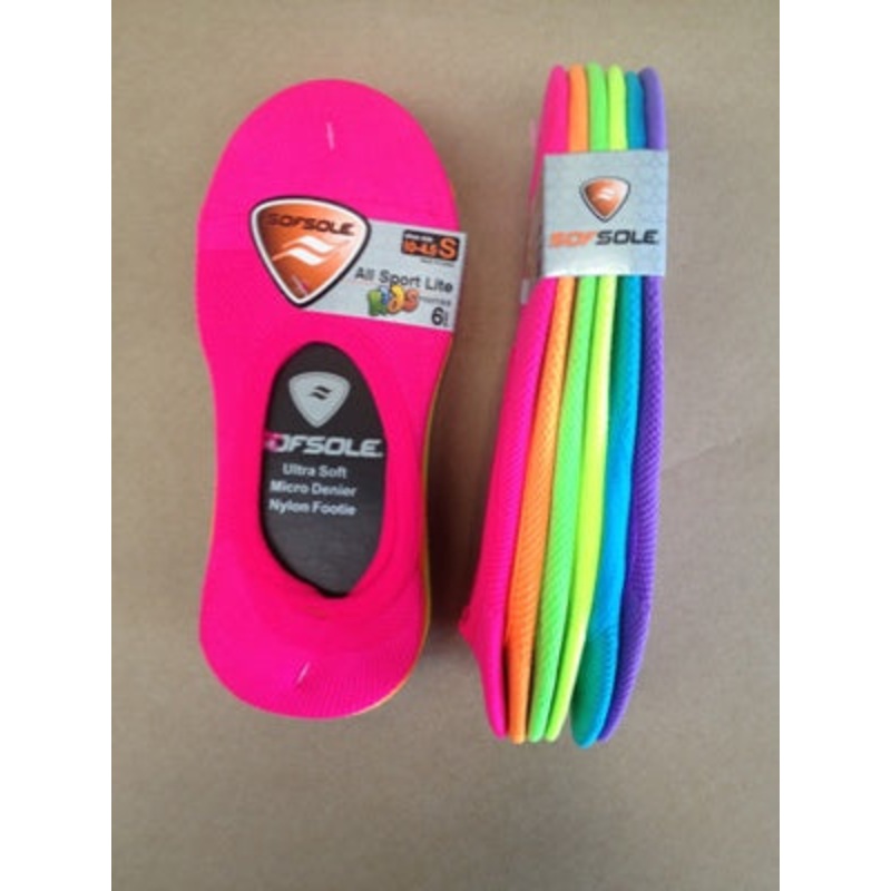 SOF SOLE LITE FOOTIE KID FLURO SOCKS 6PK