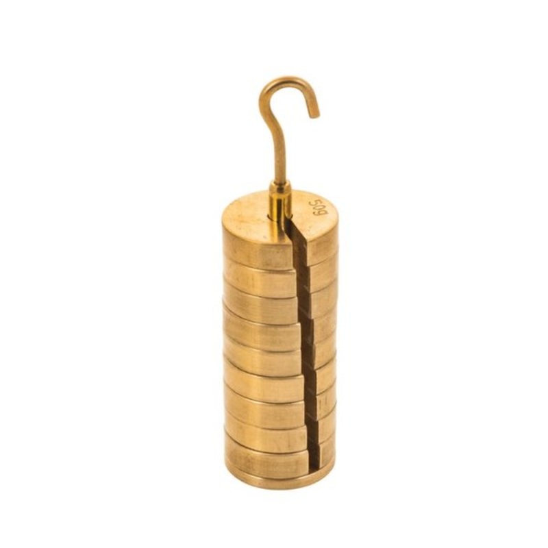 Slotted Set of Masses and Hanger – Brass, Set of 9 weights, one hanger each of 50g, Total 500 g (Each)