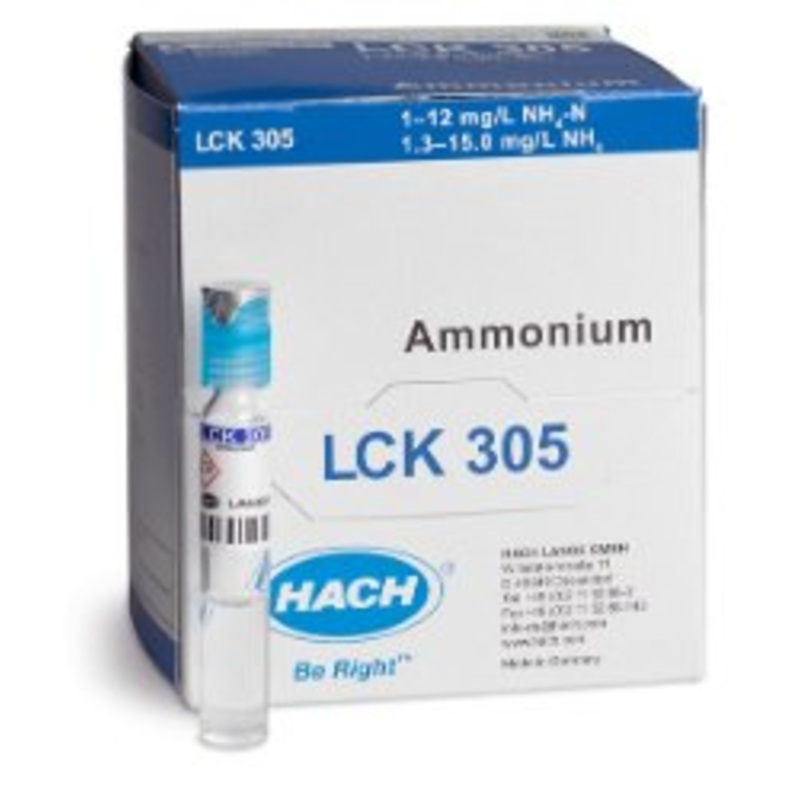 Hach, LCK305, Ammonium Cuvette Test, 1.0-12.0mg/L NH4-N (Pack 25)