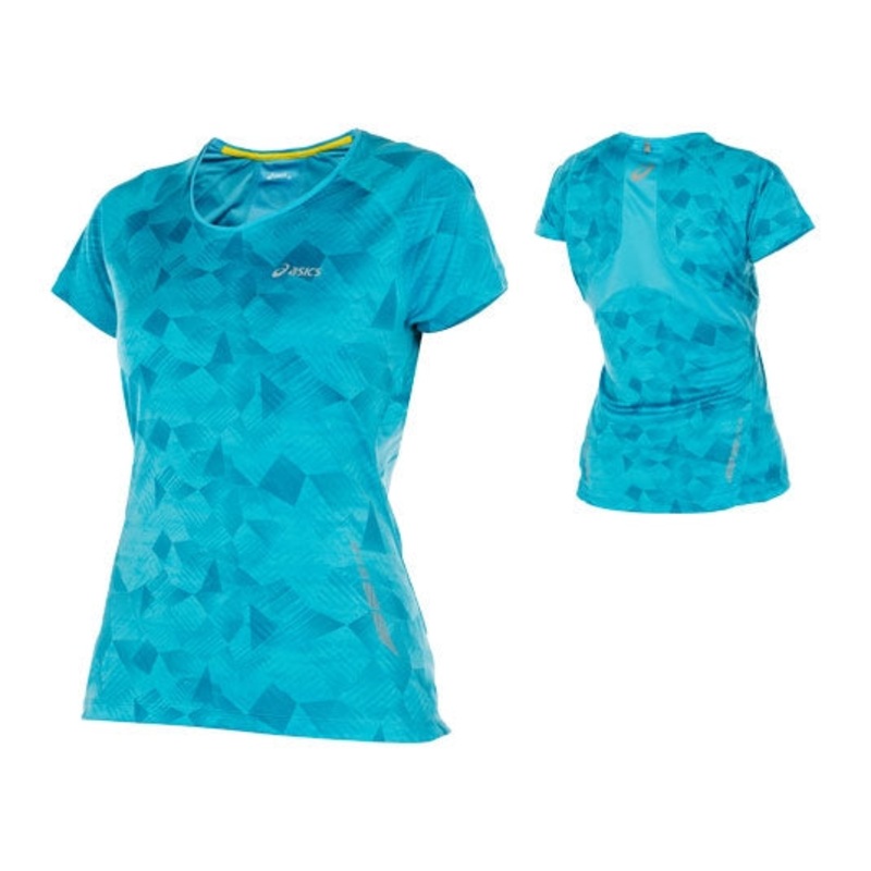 ASICS WOMENS GRAPHIC SCOOP TOP BLUE AQUA