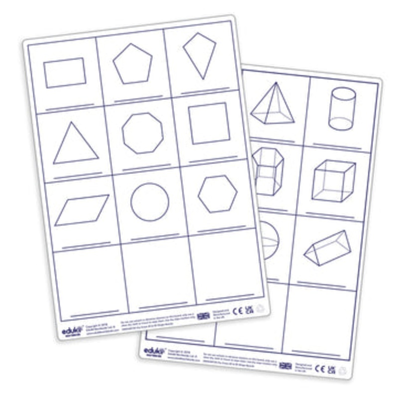 Dry Erase  Pupils 2D and 3D shape double sided boards pk30