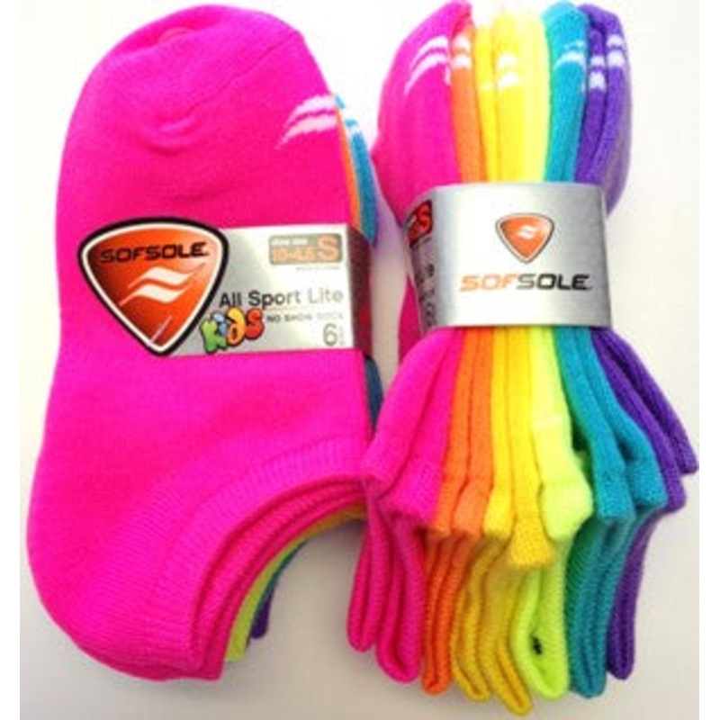 SOF SOLE LITE NO SHOW KID FLURO SOCK 6PK