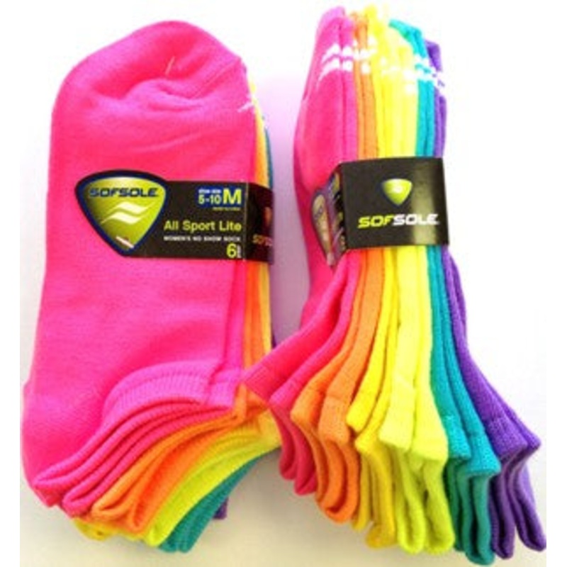 SOF SOLE LITE NO SHOW FLURO SOCKS 6 PK