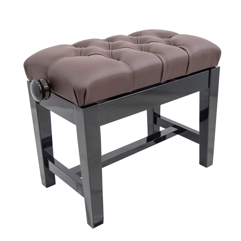 125TCH concert piano stool – Dark walnut gloss, brown simulated leather