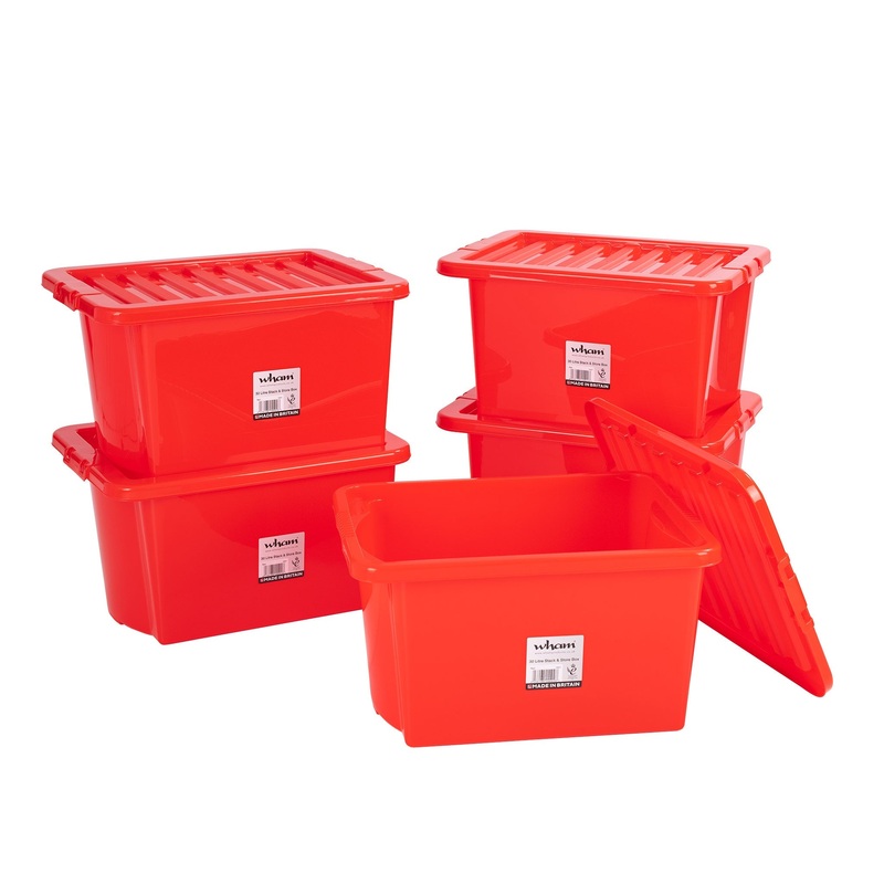 Plastic storage box with clear lid – 30 litres – 5 boxes