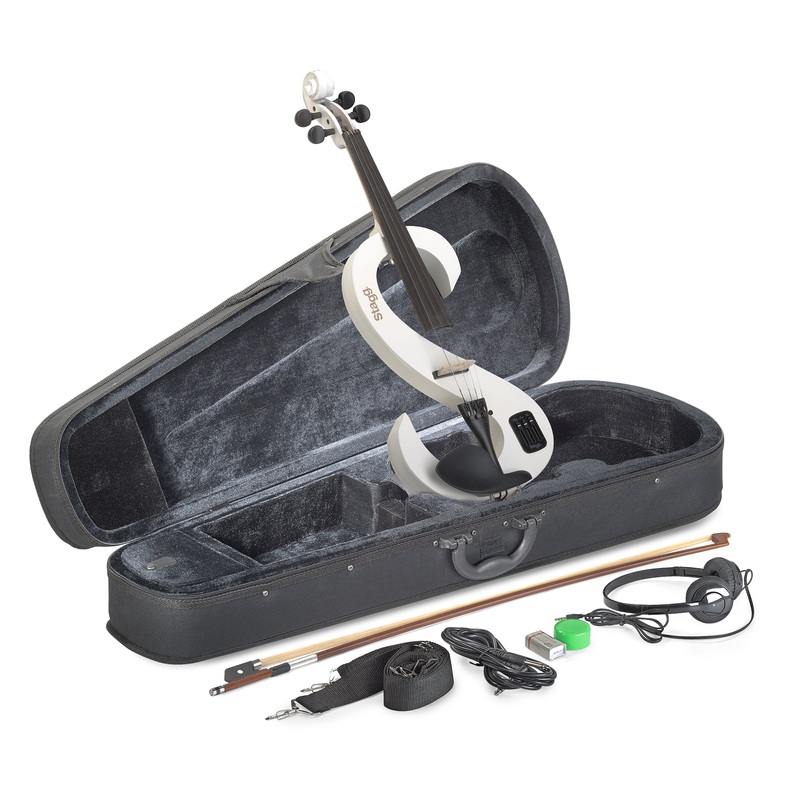 Stagg silent s-shaped electric violin outfit – White