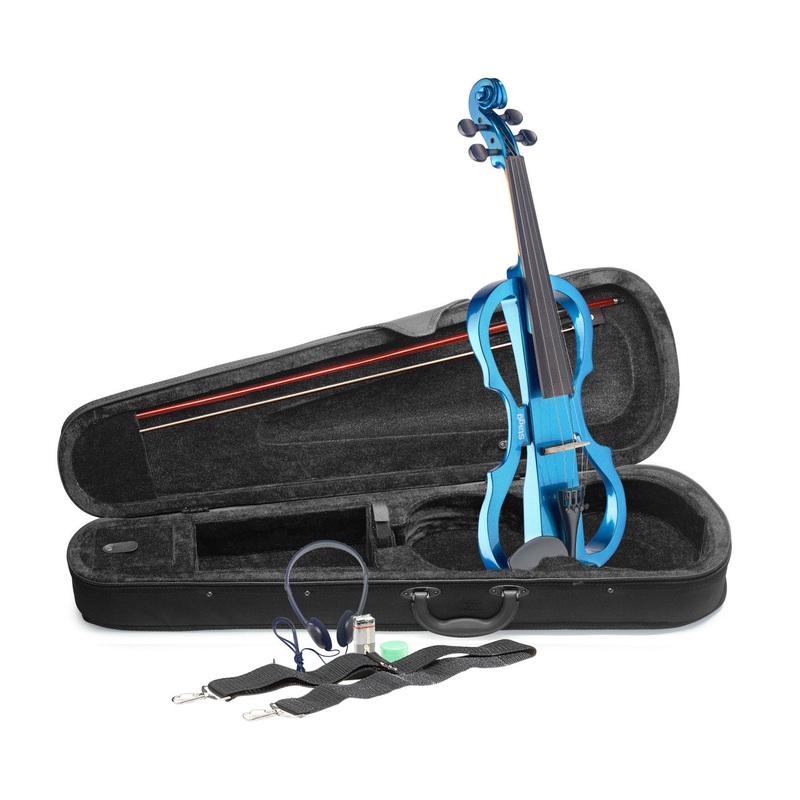Stagg silent traditionally shaped electric violin outfit – Metallic blue