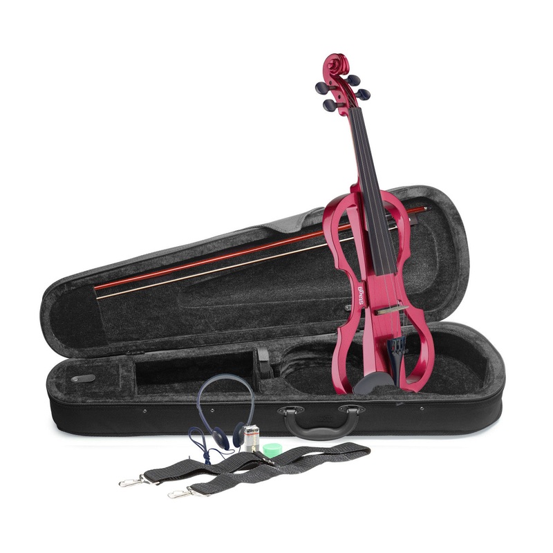 Stagg silent traditionally shaped electric violin outfit – Metallic red