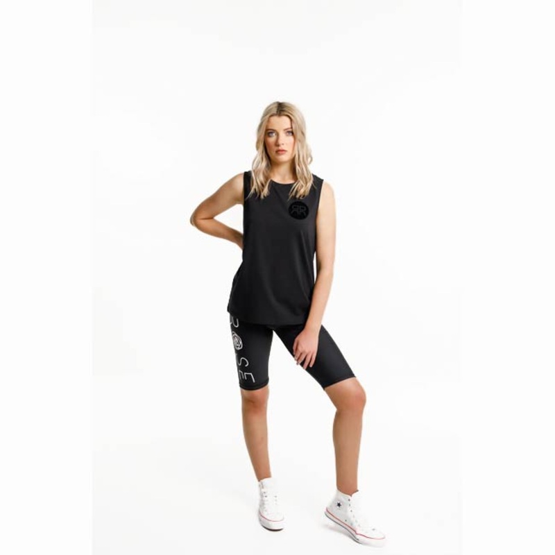 Rose Road Womens Tank – Black with Flocked RR Chest Print