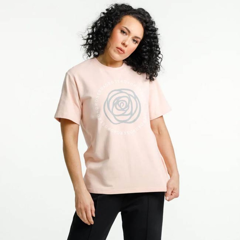 Rose Road Topher Tee – Winter Weight – Peach with Track Print