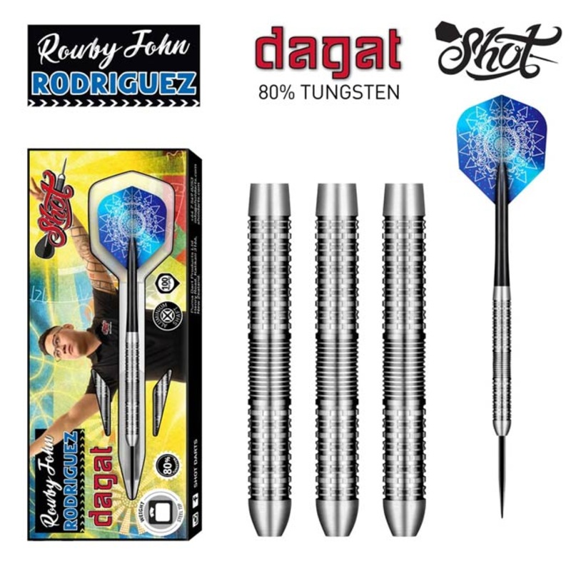 Shot Darts Rowby-John Rodriguez Dagat Steel Tip Dart Set-80% Tungsten