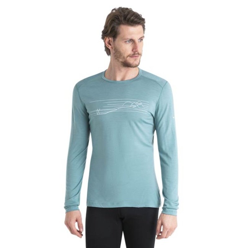 Icebreaker Mens Oasis 200 Long Sleeve Crewe Ski Stripes