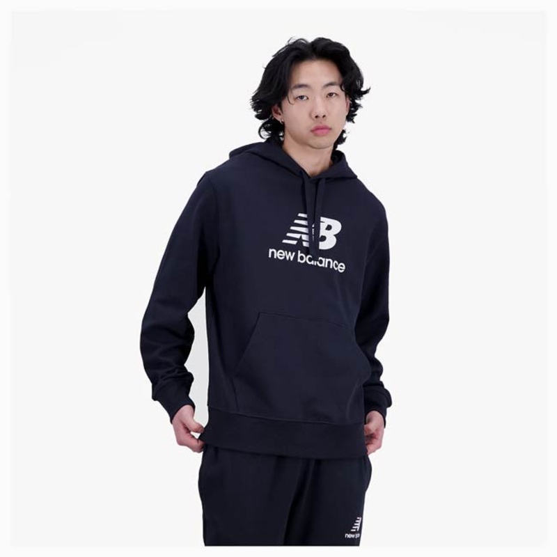 Mens New Balance Essentials Stacked Logo French Terry Hoodie  Black