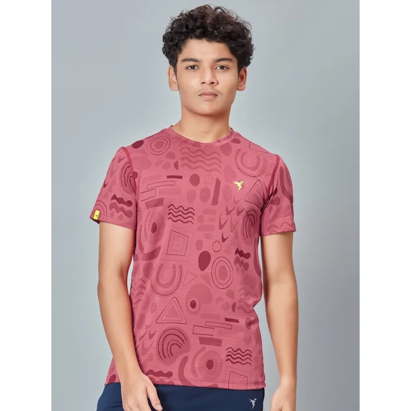 Boys Self Design Slim Fit Crew Neck T-shirt with DOUBLE COOL