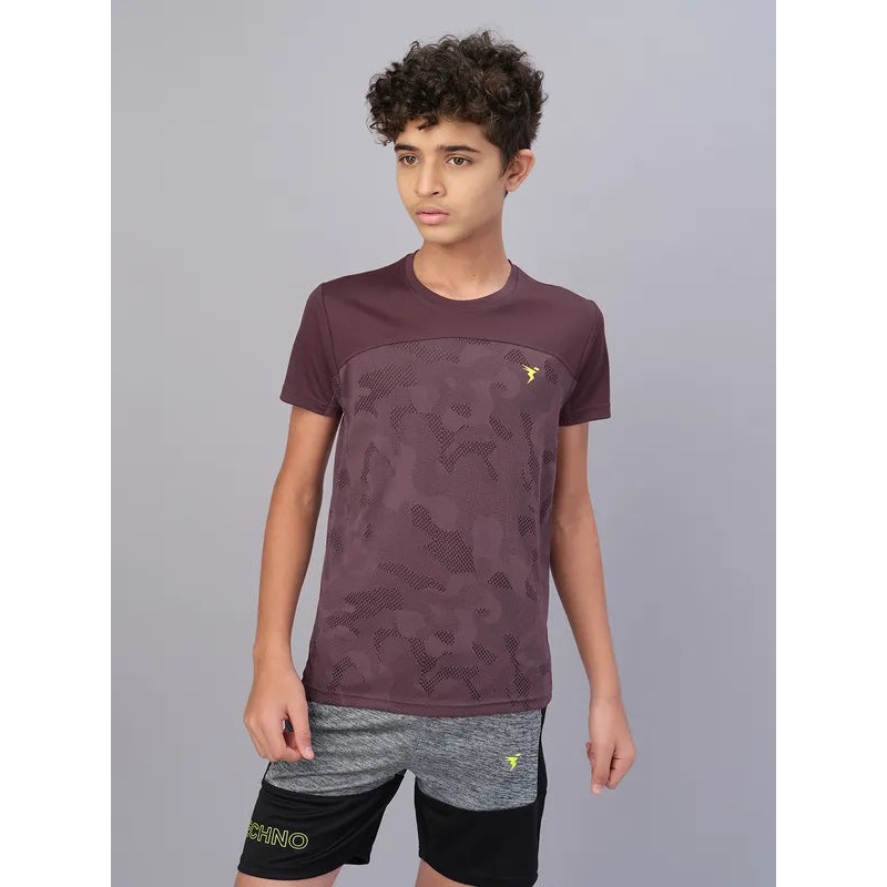 Boys Self Design Slim Fit Crew Neck T-shirt with VENTMESH