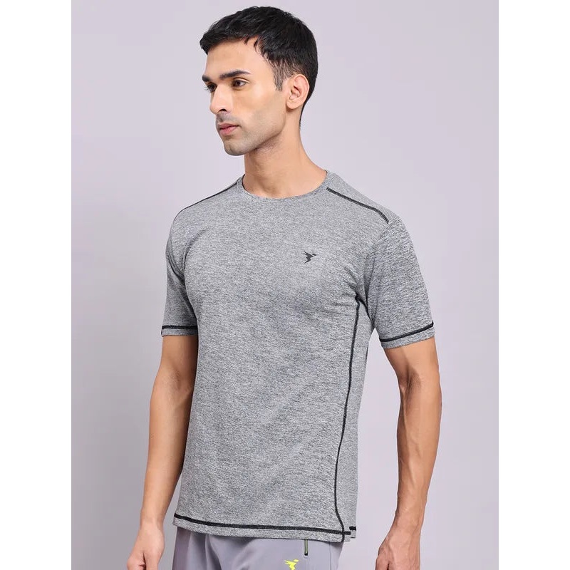 Men Solid Slim Fit Crew Neck T-shirt with DOUBLE COOL