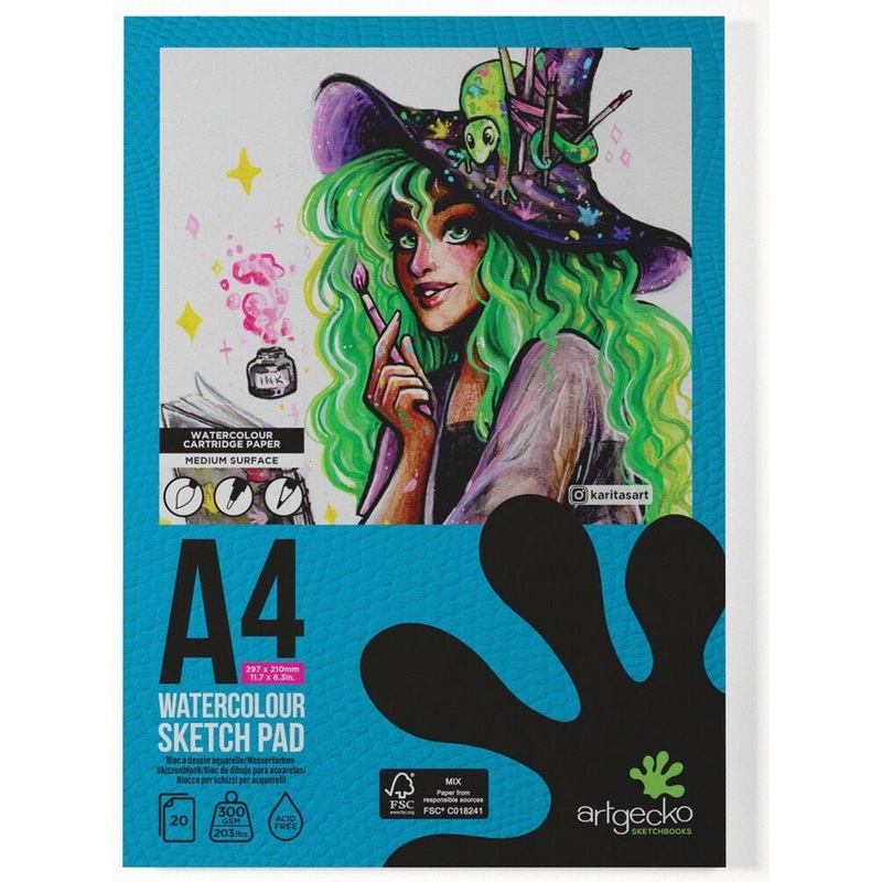 Artgecko Watercolour Sketch Pad, A4, 20 Sheets