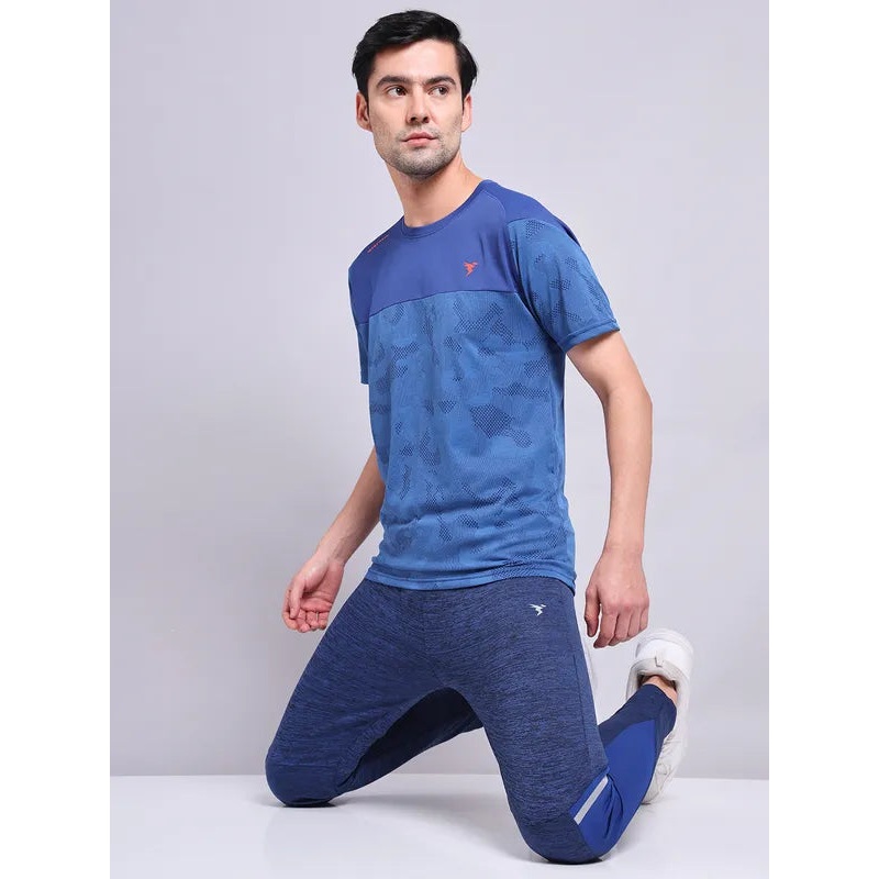 Men Jacquard Slim Fit Crew Neck T-shirt with VENTMESH