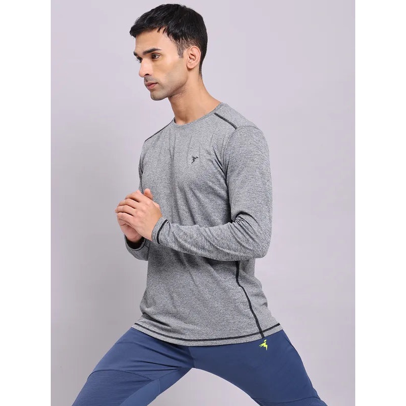 Men Melange Slim Fit Crew Neck T-shirt with DOUBLE COOL