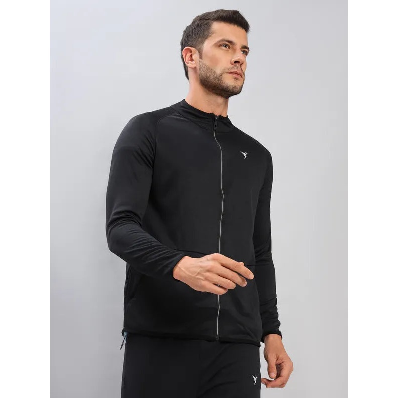 Men Solid Slim Fit Mock Neck Jacket with TECHNO DRY