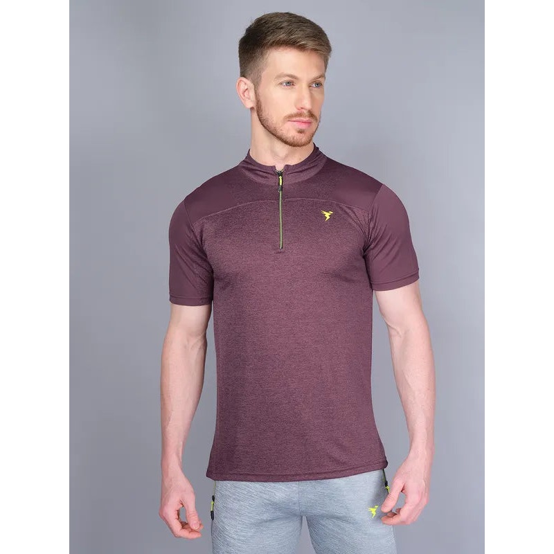 Men Melange Slim Fit Mock Neck T-shirt with DOUBLE COOL