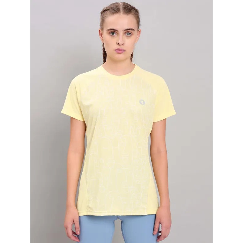 Women Abstract Print Slim Fit Crew Neck T-shirt with TECHNO COOL+