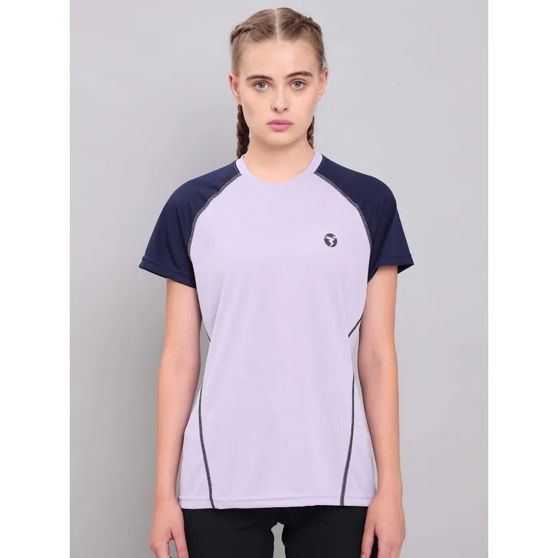 Women Colorblock Slim Fit Crew Neck T-shirt with TECHNO COOL+