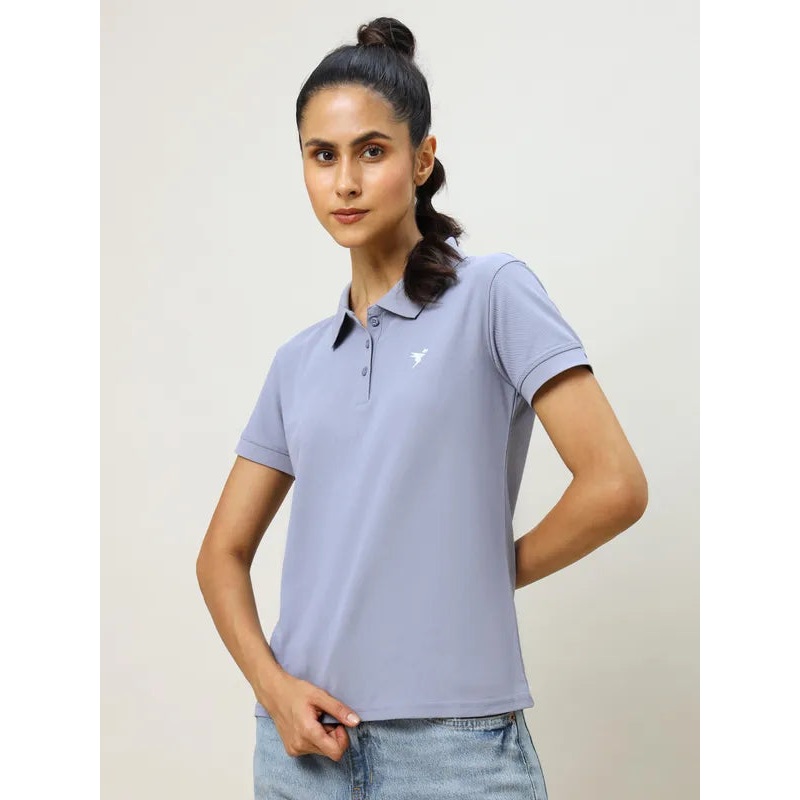 Women Solid Slim Fit Polo T-shirt with MATPIQ