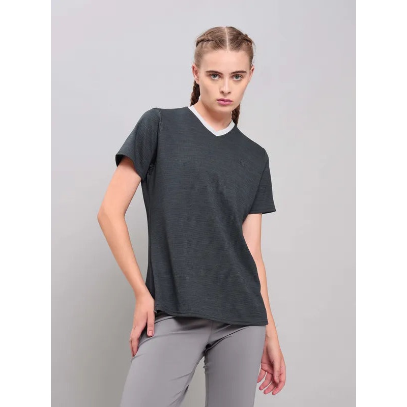 Women Solid Slim Fit V Neck T-shirt with DOUBLE COOL