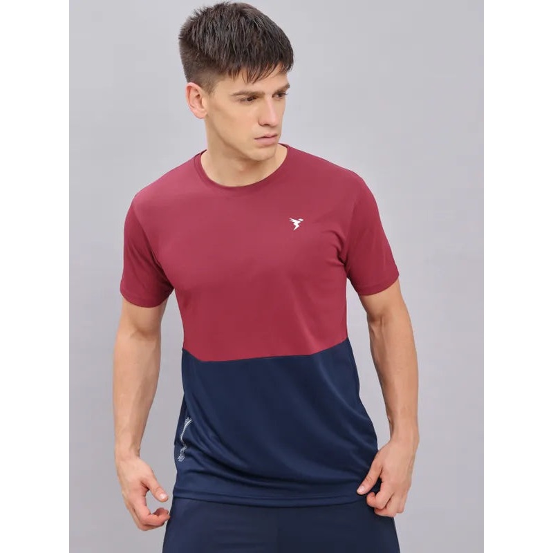 Men Colorblock Slim Fit Crew Neck T-shirt with DOUBLE COOL