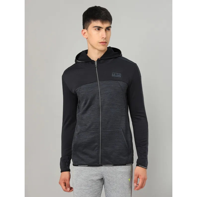 Men Melange Slim Fit Hooded Jacket with TECHNOLITE