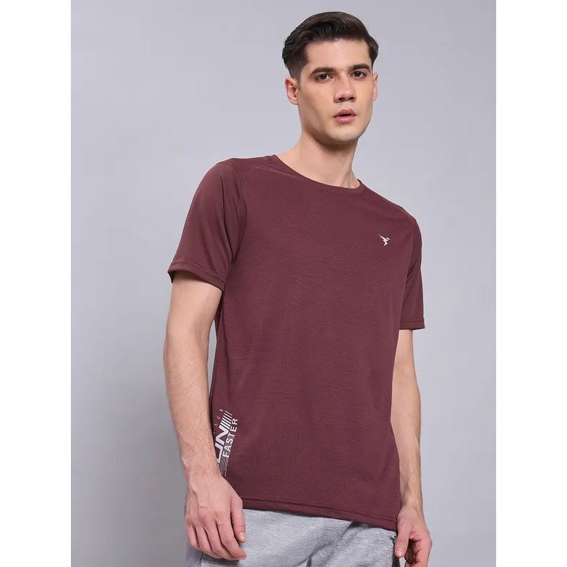 Men Self Design Slim Fit Crew Neck T-shirt with VENTMESH
